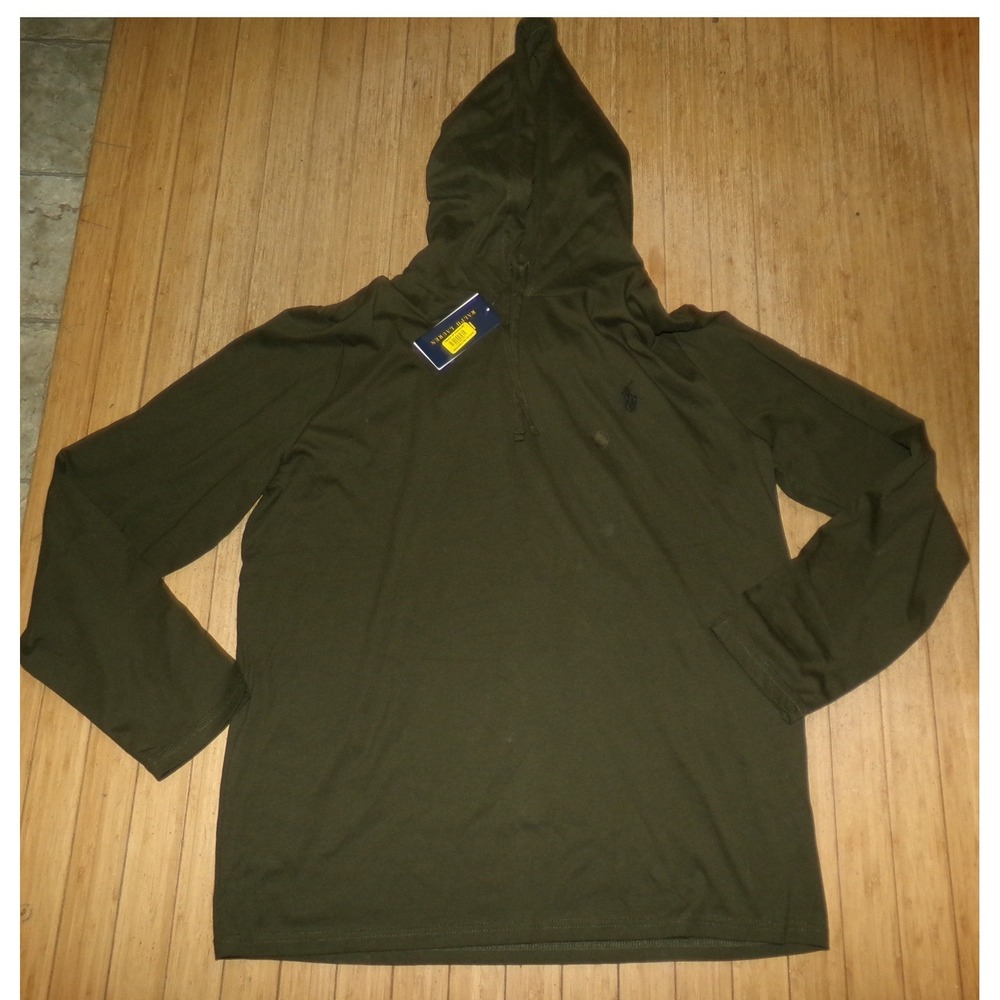 Polo Ralph Lauren Mens Large Olive Green Hooded Long Sleeve T-Shirt NWT LRG